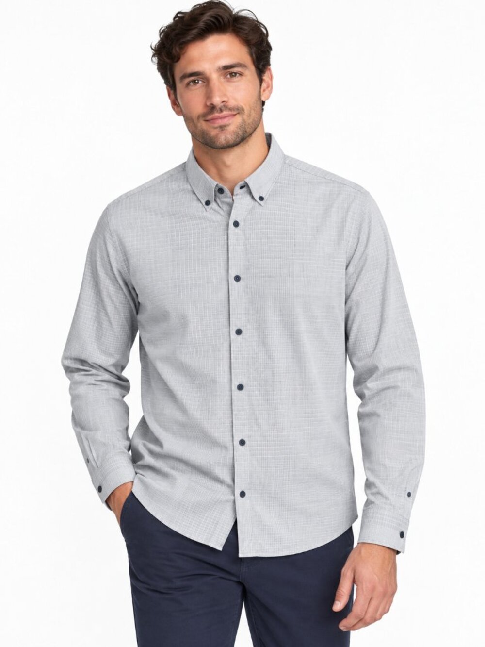 Calvin Klein, Button-Down Shirt, Grey Check, Size Men's XL
